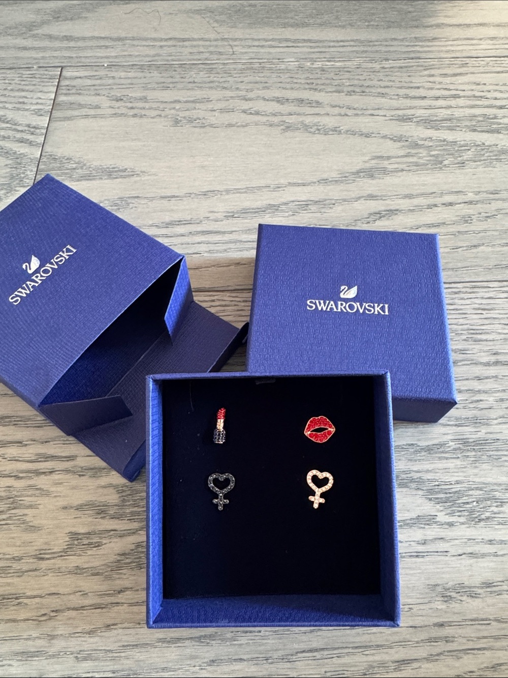 Swarovski Red Lipstick & Lip Charm Stud Earring Set